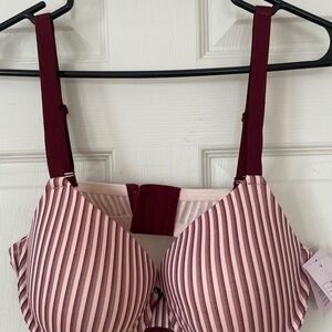 NWT Striped Burgundy and Pink Bra